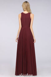 A-Line Chiffon V-Neck Sleeveless Bridesmaid Dress Floor-Length Ruffles Side Split Evening Gown